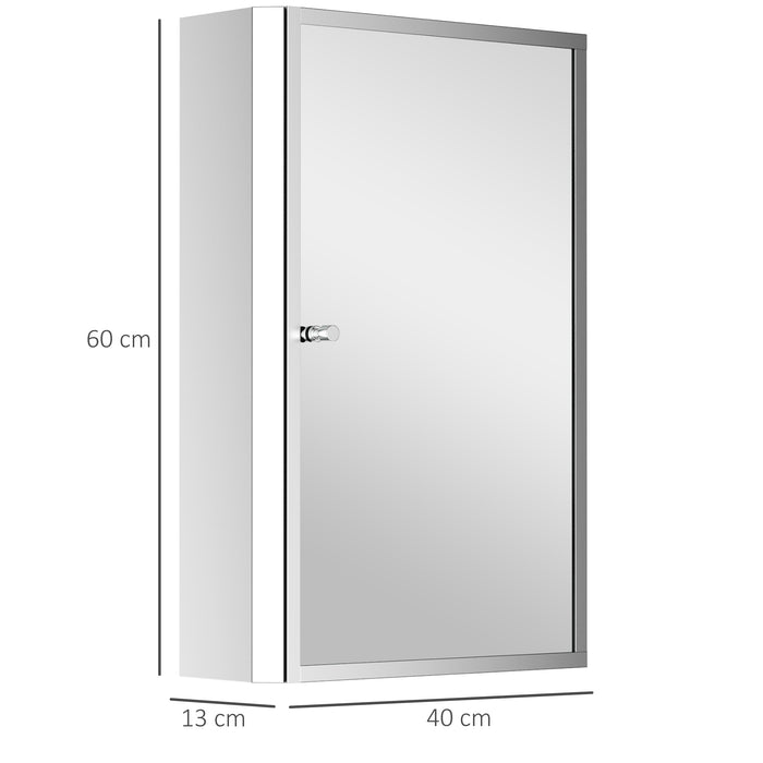 Stainless Steel Wall Mirror Cabinet - Spacious 60x40 cm with 13 cm Depth, Silver Finish - Ideal Storage Solution for Bathroom Essentials