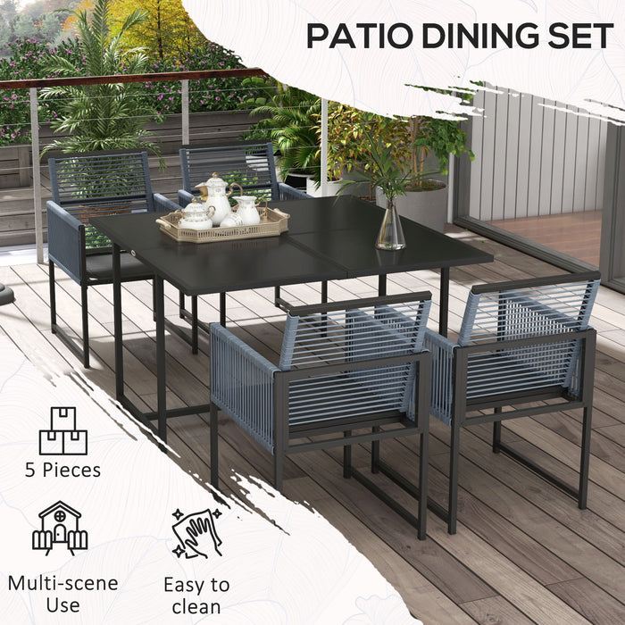 5-Piece Garden Dining Ensemble - Outdoor Patio Furniture with Foldable Chair Backrests & Tempered Glass Table - Ideal for Poolside Dining & Space-Efficient Design