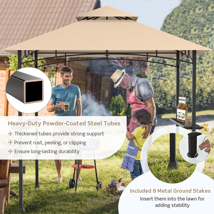 BBQ Grill Gazebo - Double-Tier Vented Top in Brown - Perfect for Outdoor Grilling Events and Parties