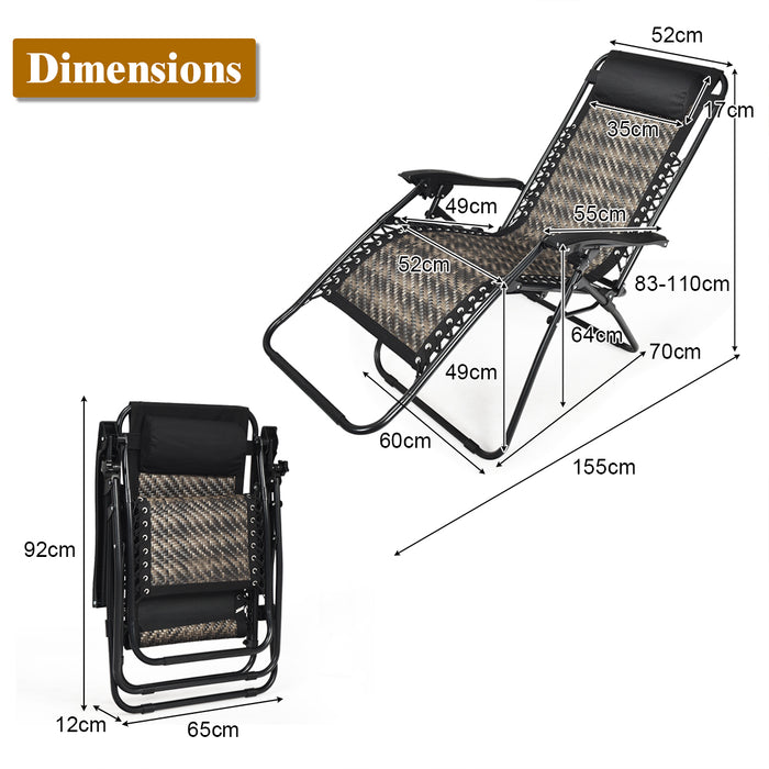 Rattan Brand 2 Pcs Folding Sun Lounger Model RFL-01 - Reclining Chair with Removable Headrest in Brown - Perfect for Relaxing Outdoors and Enhancing Patio Decor