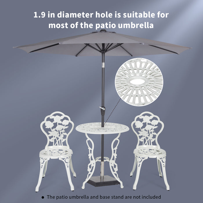 3pcs Aluminium Dining Set - Bistro Table with Elegant Roses Design in White - Ideal for Outdoor and Indoor Dining Spaces