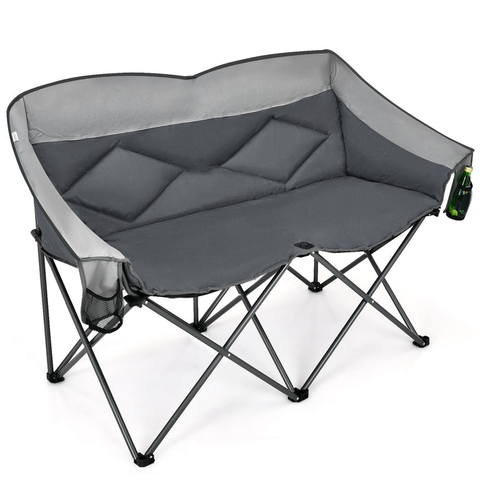 Double Folding Camping Chair - Padded Seat with Storage Pockets in Blue - Ideal for Outdoor Activities and Camping Trips