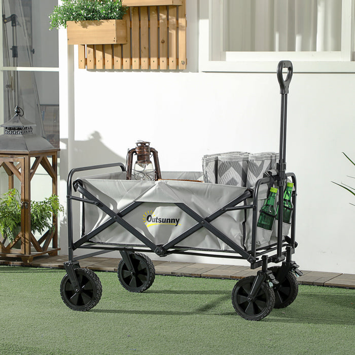 Folding Cargo Wagon with Telescopic Handle - Heavy-Duty Pull-Along Utility Cart in Dark Grey - Ideal for Outdoor Events, Gardening and Transport