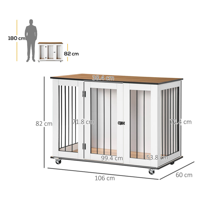 Large Dog Crate End Table with Wheels - Indoor Pet Cage with Sturdy Front Door Latch - Stylish Furniture for Large Dog Comfort & Security