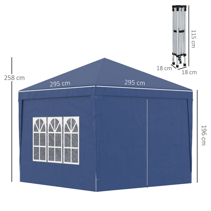 Pop Up Gazebo Marquee - Spacious 3m x 3m Outdoor Canopy, Easy Assembly - Perfect for Garden Parties and Events in Blue