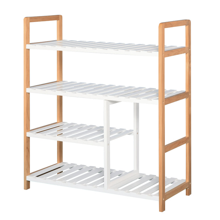 4-Tier Shoe Organizer Stand - Wooden Frame Storage Rack, 78x68x26cm Shelf for Footwear - Space-Saving Hallway Entryway Furniture