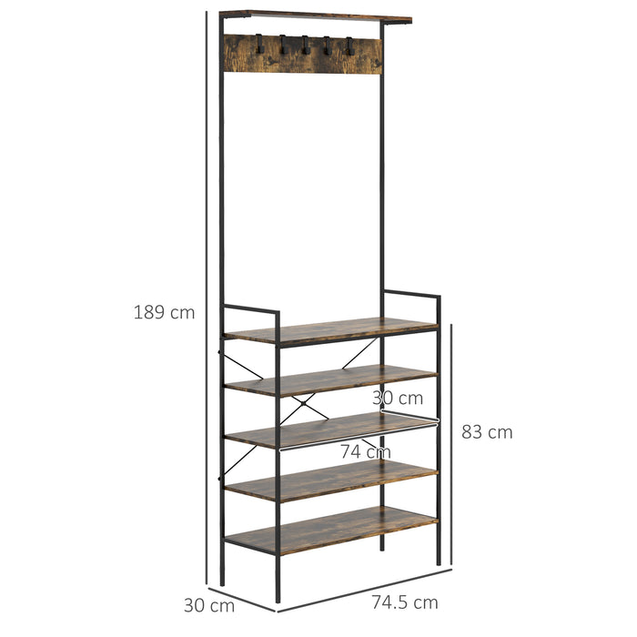 5-Tier Kitchen Bakers Rack with Microwave Stand - Versatile Coffee Bar Organizer with Shelving and Hooks - Space-Saving Dining Room Storage, Entryway Shoe Rack Feature