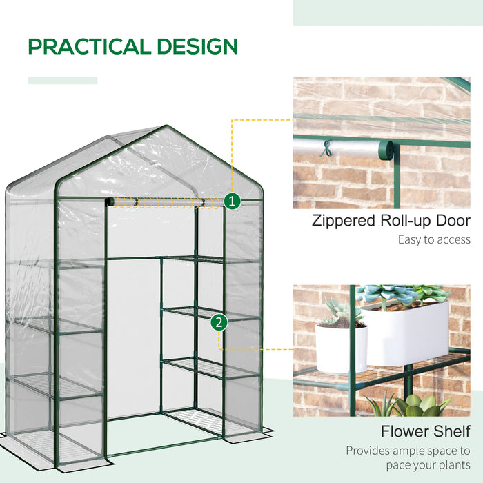 4-Tier 8-Shelf Walk-In Greenhouse - Transparent, Metal Frame, 143L x 73W x 195H cm - Ideal for Garden Plant Protection and Growth