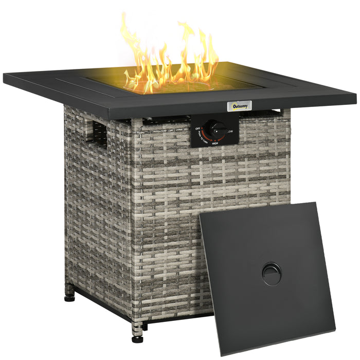 Outdoor PE Rattan Gas Fire Pit Table - Patio Square Propane Heater with Rain Cover, Mesh Lid, Lava Stone, 40,000 BTU - Perfect for Cozy Evenings & Entertaining Guests