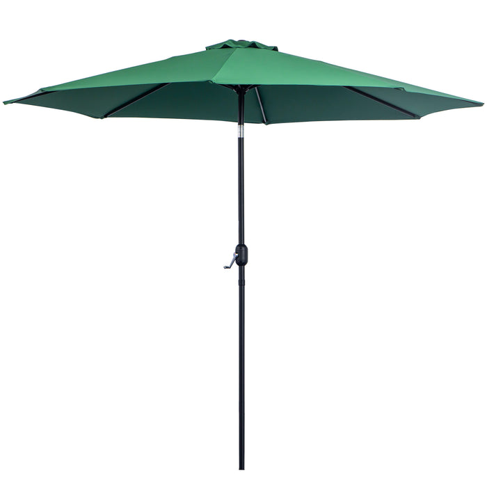 Tilting Parasol Garden Umbrella - Outdoor Sun Shade with 8 Ribs, Tilt, and Crank Handle in Green - Ideal for Balcony, Bench & Garden Areas