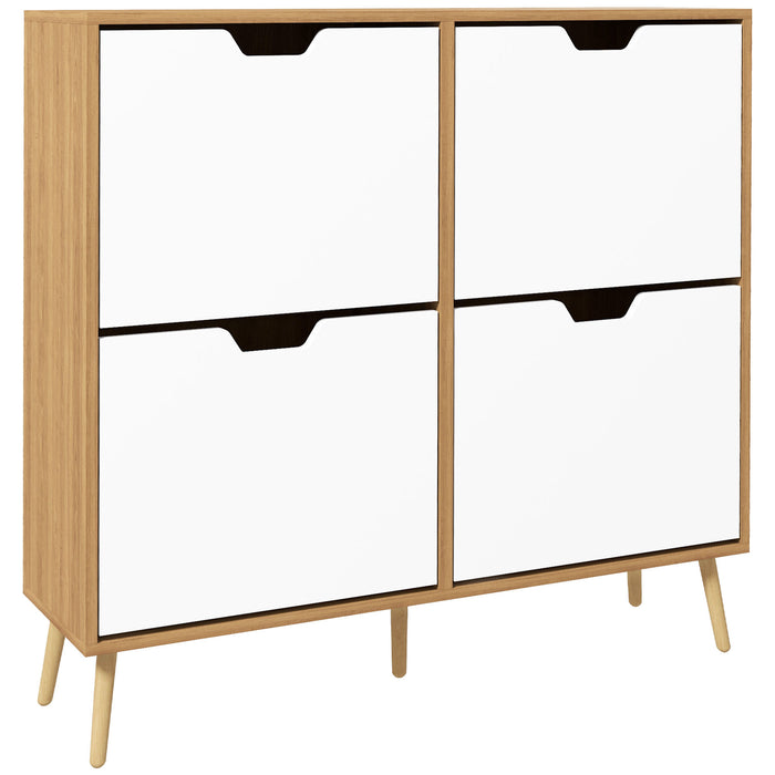 4-Drawer Shoe Storage Cabinet - Holds 16 Pairs, Natural Wood Finish - Ideal for Home Organization and Clutter Reduction