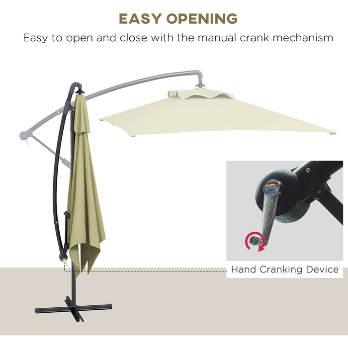 Cantilever Banana Parasol 3x2m with Cross Base - Rectangular Hanging Patio Umbrella with Crank Handle, 6-Rib Design - Stylish Shade Solution for Outdoor Comfort