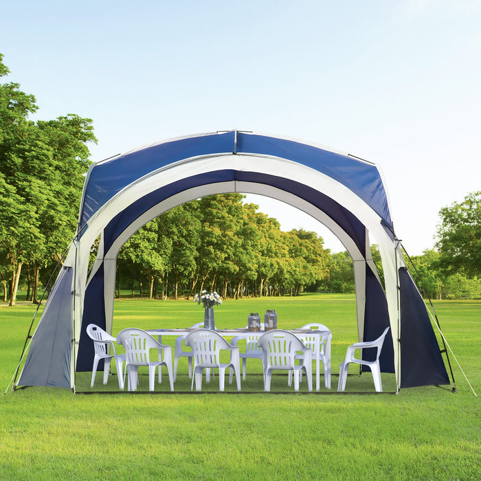 Outdoor Marquee Tent 3.5 x 3.5M - Spire Arc Pavilion Gazebo, Garden Sun Shelter, Patio Canopy in Blue and Grey - Ideal for Camping and Backyard Entertainment