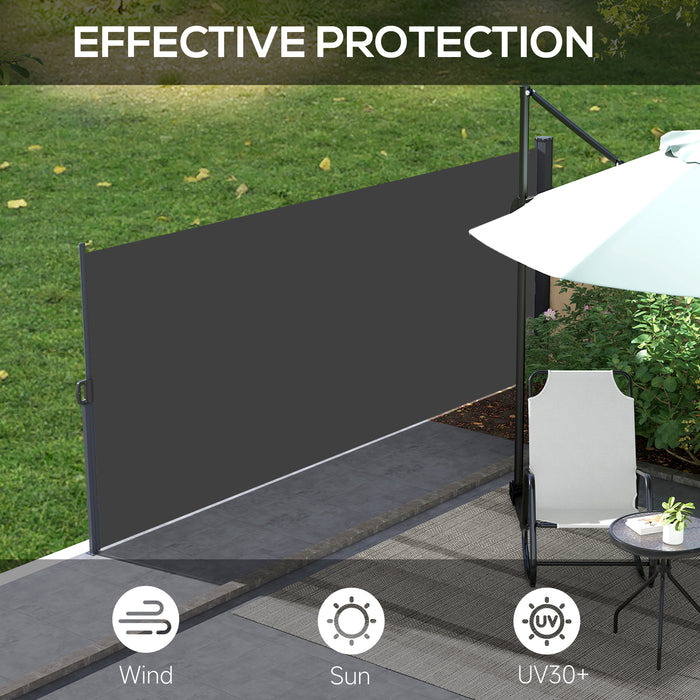 Outdoor Retractable Side Awning - Privacy Screen for Garden, Hot Tub, Balcony, Terrace, Pool, 400x160cm, Black - Ideal for Creating Secluded Areas in Open Spaces