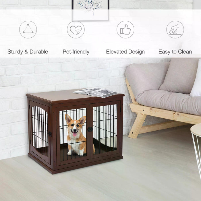 Modern Indoor 66cm Pet Cage - Metal Wire 3-Door Small Animal House with Secure Latches and Decorative Base - Stylish Brown Tabletop Crate for Small Pets