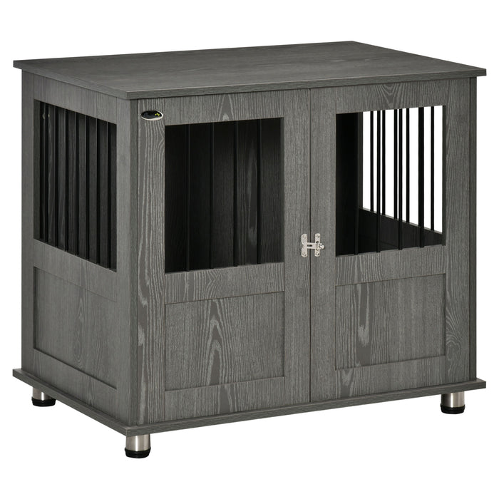 Pet Kennel End Table - Stylish Indoor Dog Crate with Magnetic Door for Small/Medium Dogs, Grey - Home-Friendly Animal Cage that Doubles as Furniture