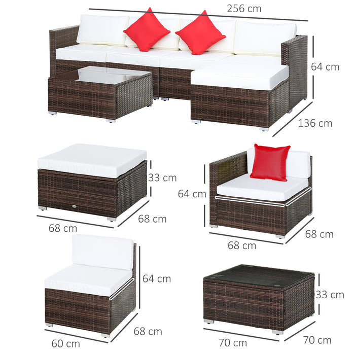 5-Seater Rattan Furniture Set - Elegant Outdoor Patio Ensemble in Brown & Milk White - Perfect for Entertaining and Relaxation