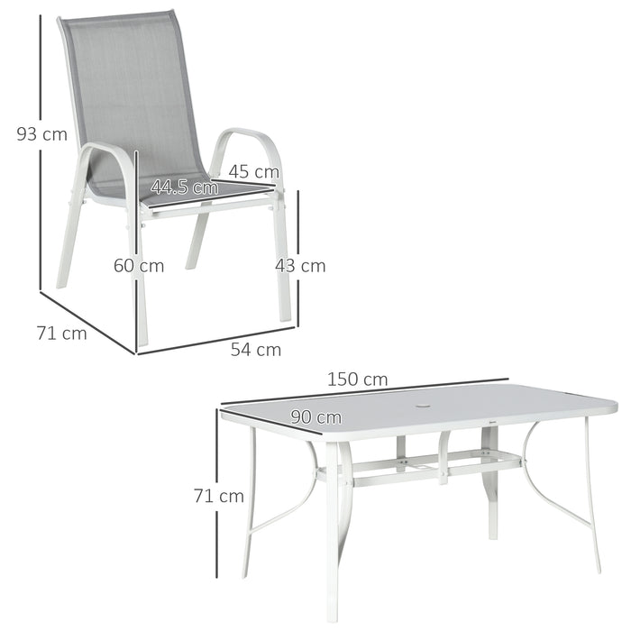 7-Piece Outdoor Dining Set with Umbrella Hole - Patio Table and 6 Chairs, Weather-Resistant, Grey - Ideal for Backyard, Deck, and Balcony Entertaining