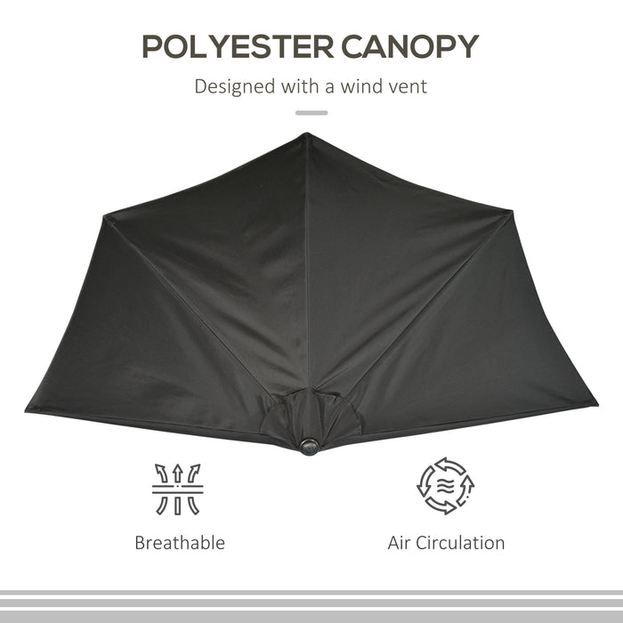 Balcony Half Parasol 2.7m - Sturdy 5 Steel Ribs Outdoor Umbrella, Garden Sunshade in Black - Ideal for Small Spaces & Apartment Balconies