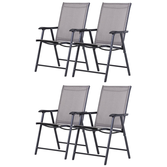 Set of 4 Foldable Metal Garden Chairs - Outdoor Patio Seating with Breathable Mesh, Grey - Ideal for Dining & Relaxation in Parks or Gardens