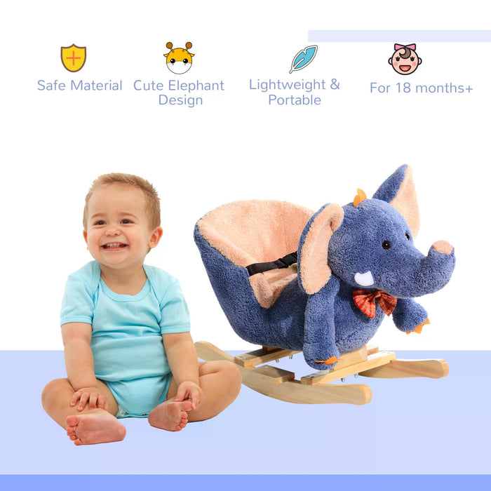 Plush Elephant Rocking Horse with Sound for Kids - Soft Toddler Rocker Seat Toy in Blue - Ideal Baby Gift for Play & Development