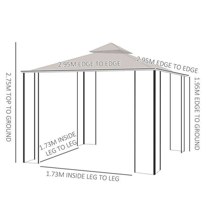 Garden Gazebo Patio Tent 3x3M - Double-Tier Sun Shade Canopy with Metal Frame for Outdoor Events - Ideal Shelter for Parties and Gatherings in Beige