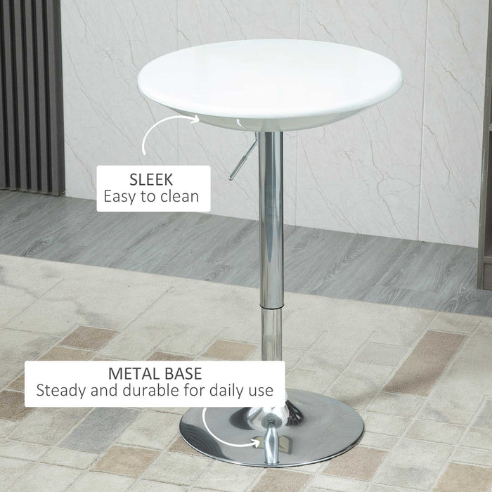 Adjustable Modern Round Bar Table - Swivel Bistro Desk with Painted Top and Silver Steel Leg - Ideal for Home Pubs and Entertaining Spaces