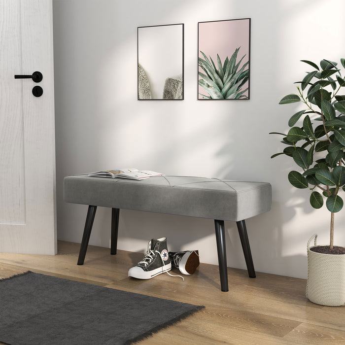 X-Shape Upholstered Bench - Grey Bedroom Furniture with Steel Legs - Stylish Hallway Seating Solution