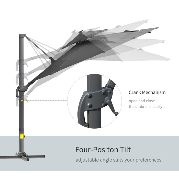 3M Adjustable Cantilever Parasol with Solar Lights - Power Bank, Cross Base, 360° Rotation, 2-Tier Canopy for Garden - Outdoor Sunshade Umbrella for Patio Comfort and Style