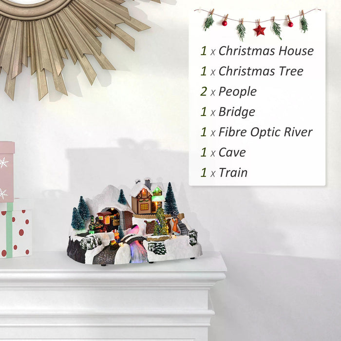 Animated Christmas Village Scene with Rotating Tree and Music - Pre-lit Fiber Optic Holiday Decor Accessory - Festive Tabletop Display for Seasonal Cheer