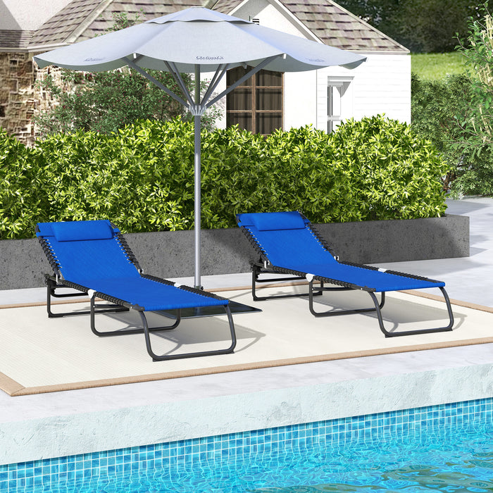 Folding Sun Lounger Chair, Set of 2 - Beach & Garden Chaise with 4 Adjustable Positions, Blue - Ideal for Camping, Relaxation & Outdoor Comfort