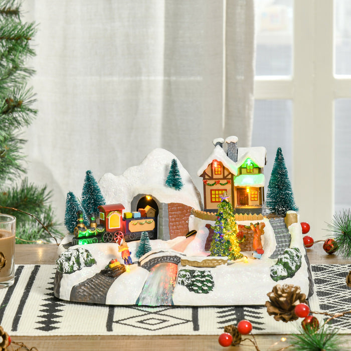 Animated Christmas Village Scene with Rotating Tree and Music - Pre-lit Fiber Optic Holiday Decor Accessory - Festive Tabletop Display for Seasonal Cheer