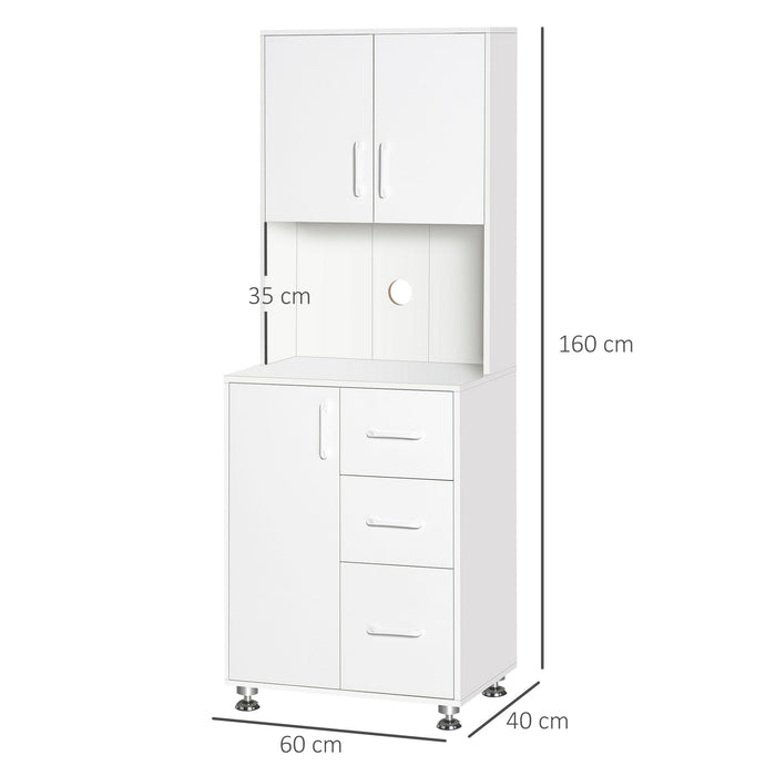 Modern Kitchen Cupboard - White Storage Unit with Cabinets, 3 Drawers, Open Countertop - Ideal for Living Room Organization