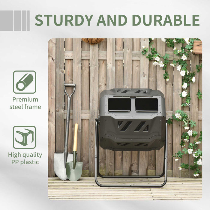 Dual Chamber Tumbling Compost Bin - 160L Capacity, 360° Rotation, Sliding Doors, Sturdy Steel Frame - Ideal for Outdoor Waste Composting