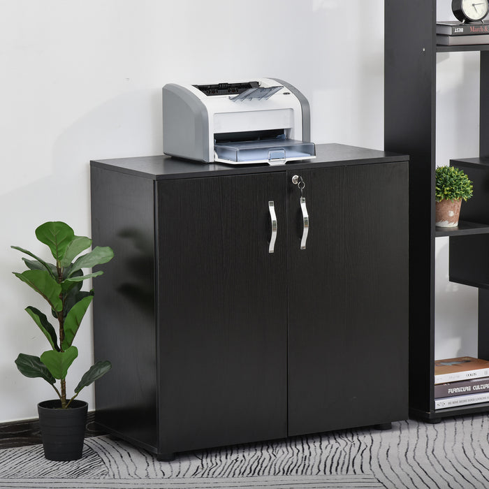 Locking 2-Tier Office Storage Cabinet with Feet - File Organizer with Melamine Coating and Aluminum Handles, Includes 2 Keys - Ideal for Secure Document Storage in a Stylish Black Finish