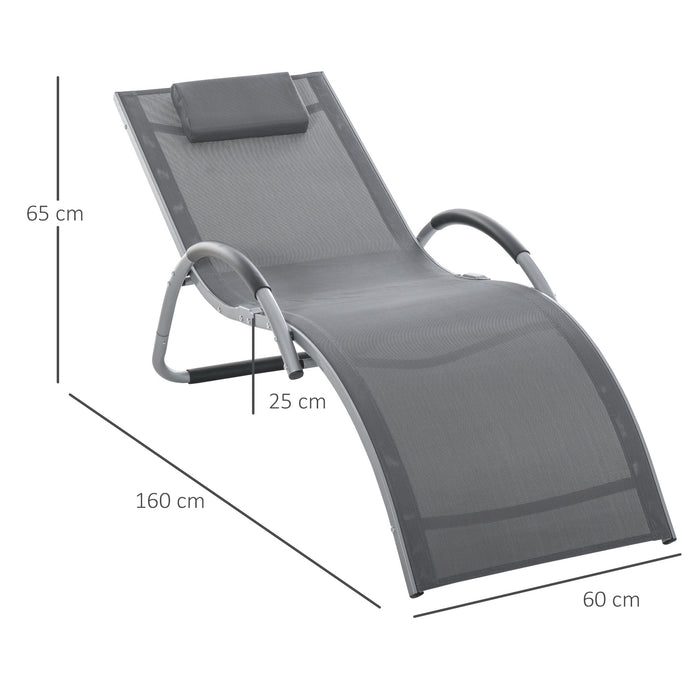 Ergonomic Aluminum Lounger Chair - Portable Outdoor Armchair with Removable Headrest, Dark Grey - Ideal for Patio and Garden Relaxation