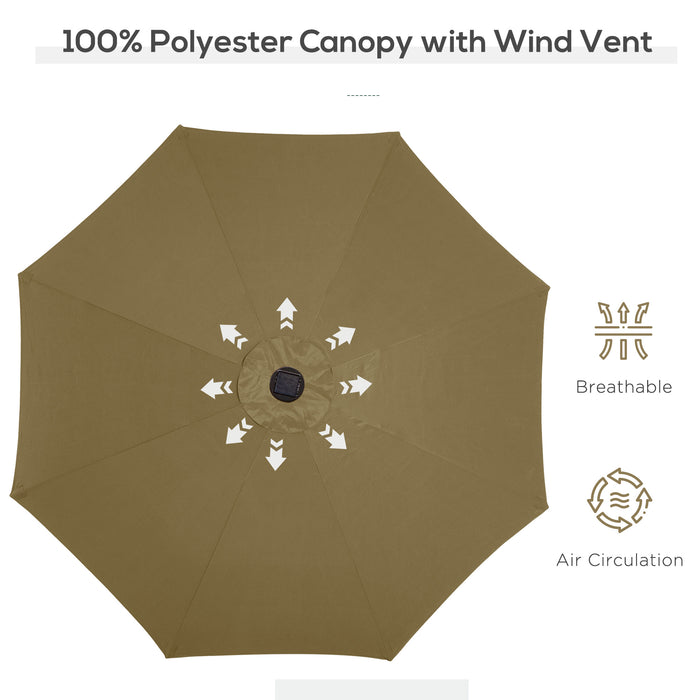 Solar-Powered 24 LED Parasol - Brown Outdoor Umbrella with Energy-Efficient Lighting - Perfect for Patio, Nighttime Ambiance