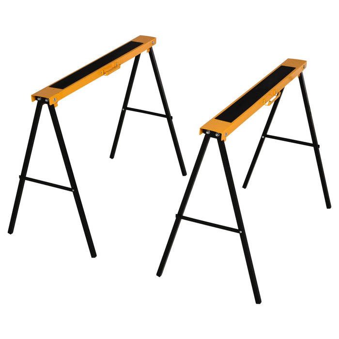 Heavy-Duty Steel Sawhorse Pair - 125kg Capacity with Non-Slip Cushions and Side Grips - Space-Saving Foldable Design for Workshop Organization