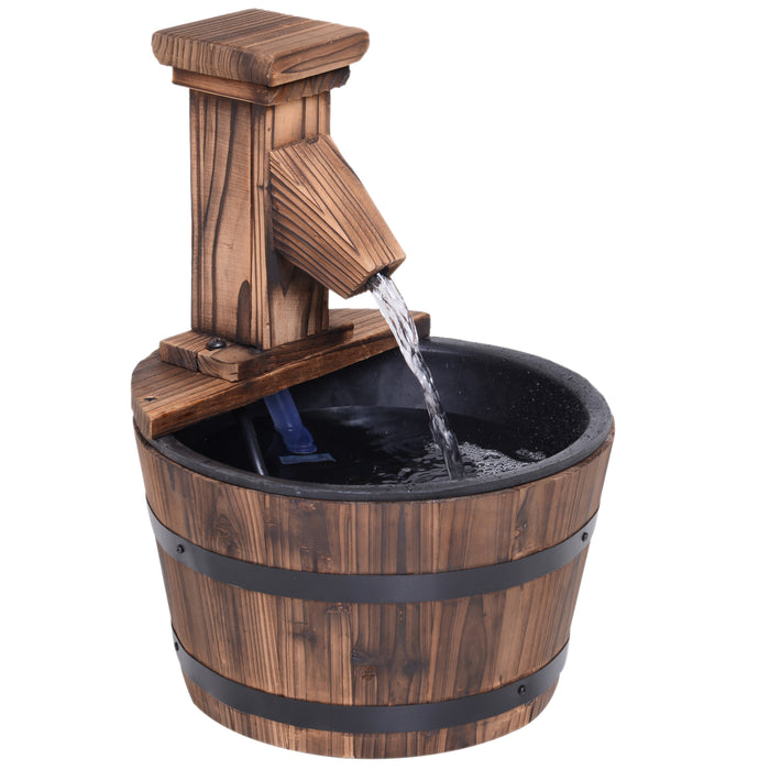 Wood Barrel Electric Pump Water Fountain - Outdoor Patio Water Feature with Rustic Charm - Ideal Garden Decor for Relaxation & Ambiance