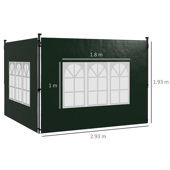 Gazebo Side Panel Replacements with Windows - Fits 3x3m or 3x6m Canopy, Green, Pack of 2 - Ideal for Outdoor Shelter and Privacy