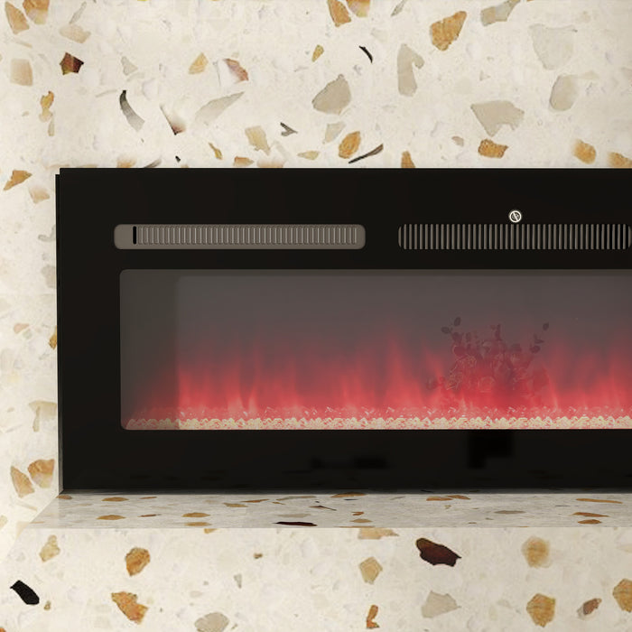 127cm Electric Fireplace - 2000W Recessed & Wall Mounted Heater with 9-Color Flame and Crystal Display, Black - Stylish Home Heating with Remote Control