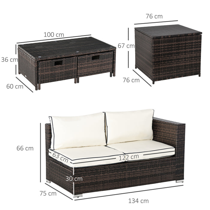 4-Seater Rattan Garden Furniture Set - Patio Corner Sofa with Storage & Coffee Table with 2 Drawers - Weather-Resilient Outdoor Seating for Family and Entertaining