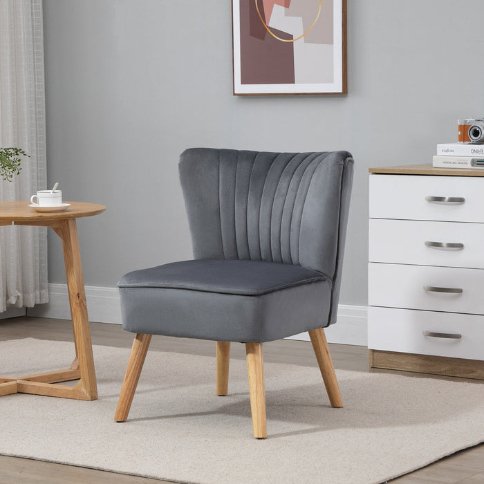 Fabric Upholstered Accent Chair - Contemporary Living Room Seat with Rubberwood Legs and Plush Cushioning, Grey - Elegant Comfort for Home or Office Spaces