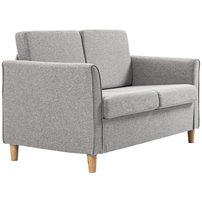 Modern Compact Loveseat - 2-Seater Sofa with Wood Legs and Armrests in Light Grey - Ideal for Cozy Living Spaces