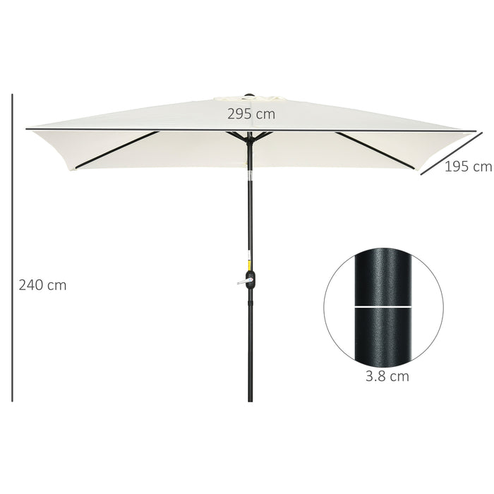 Aluminum Tilt Crank Garden Parasol - 3x2m Rectangular Sun Shade Umbrella with Steel Canopy, Cream White - Outdoor Patio Accessory for Sun Protection