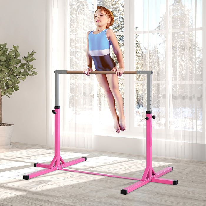 Adjustable Steel Frame Gymnastics Horizontal Bar for Kids - Sturdy and Safe Pink Training Equipment - Ideal for Aspiring Young Gymnasts