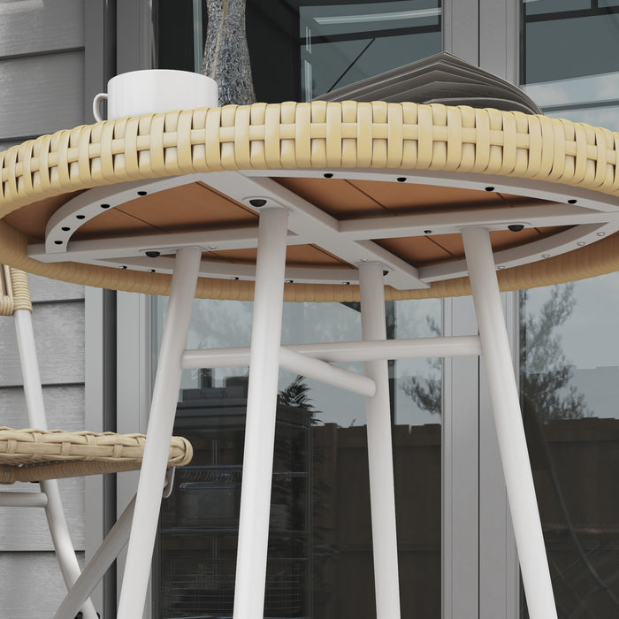 PE Rattan Side Table - Elegant Natural Wood Finish Accent Piece - Ideal for Indoor and Outdoor Spaces