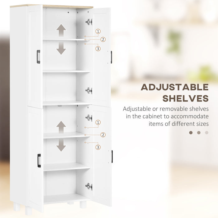 4-Door Freestanding Kitchen Cupboard - Adjustable Shelf Storage Cabinet Organizer, 170cm, White - Perfect for Home Organization and Decluttering