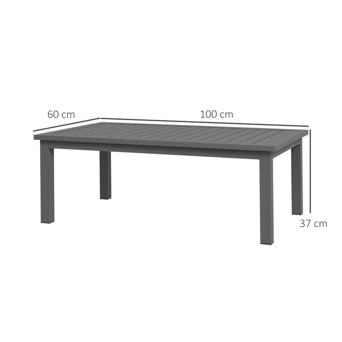 Aluminium Slat Coffee Table - Durable Outdoor Side Table with Wood Grain Finish for Patio & Garden - Ideal for Balconies, 100x60 cm, Brown