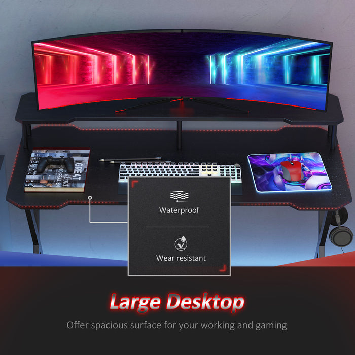 Gaming Racing Desk with Curved Front - Sturdy Workstation with Headphone Hook and Adjustable Feet - Ideal for Gamers and Home Office Setup